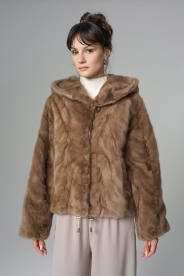Hooded mink fur coat 2065 taupe 2