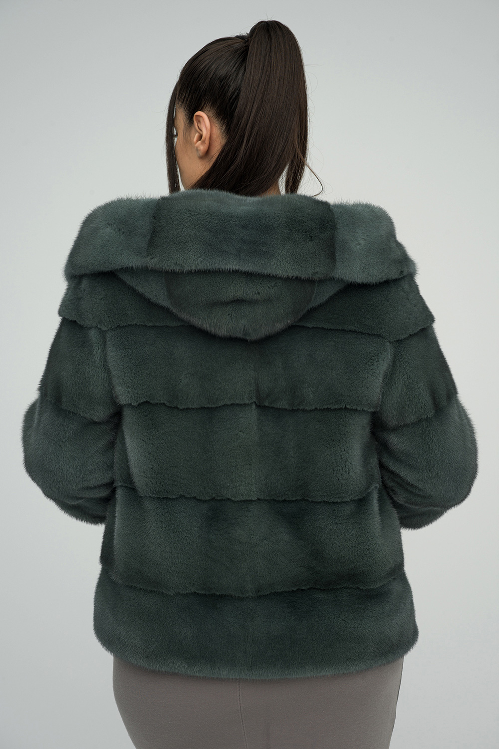 Hooded mink fur coat HM028 olive 3