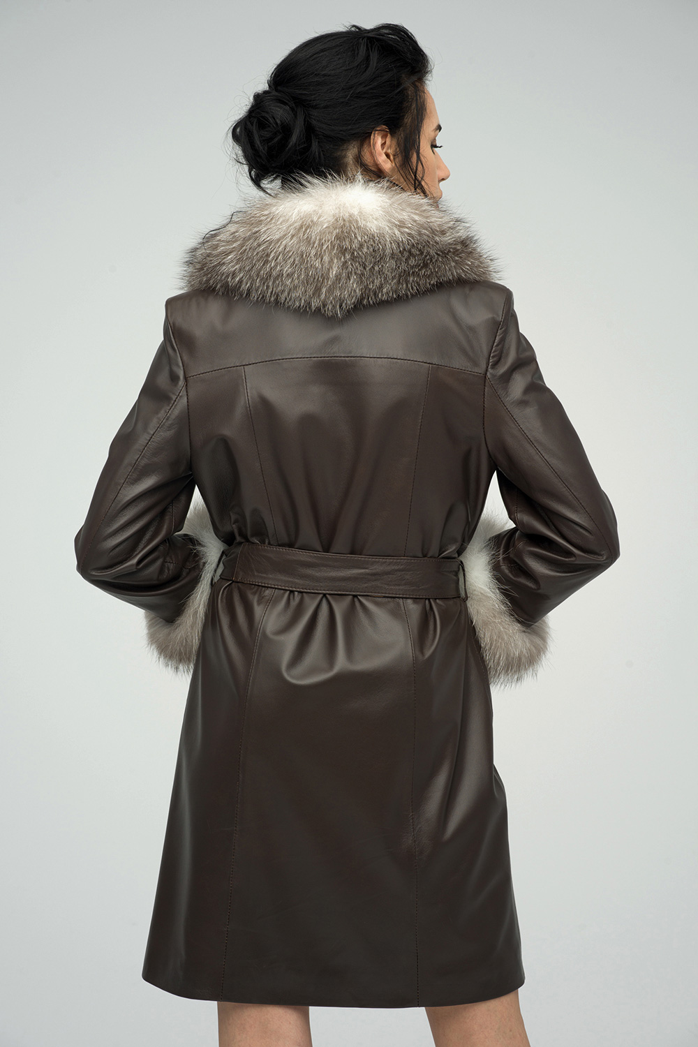 Leather and polar fox fur coat 1031 brown 2