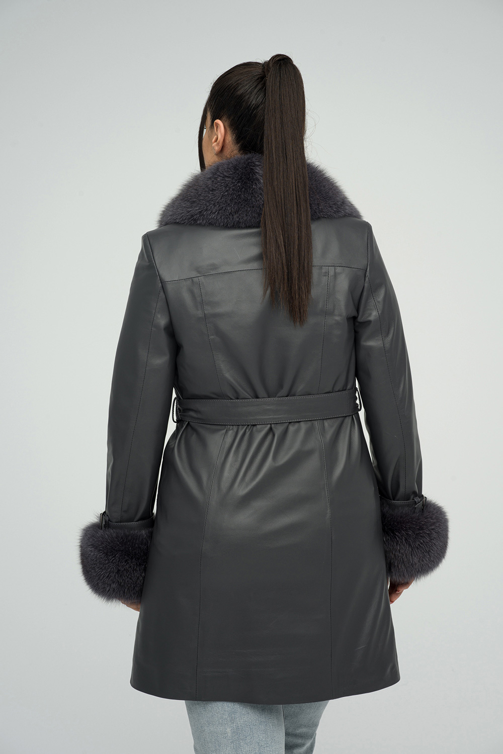 Leather and polar fox fur jacket 1032 grey 2