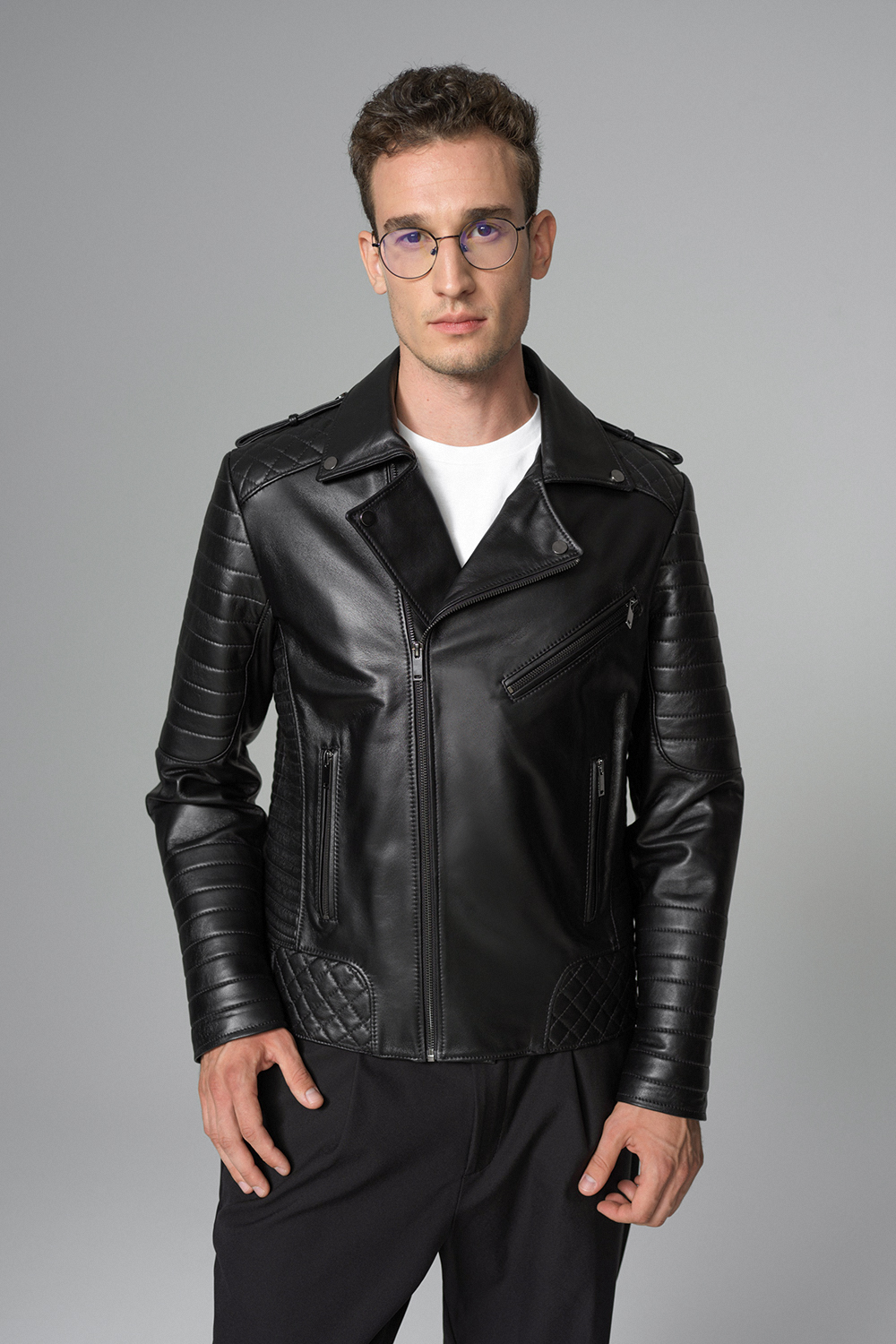 Leather biker jacket 3029 black 1
