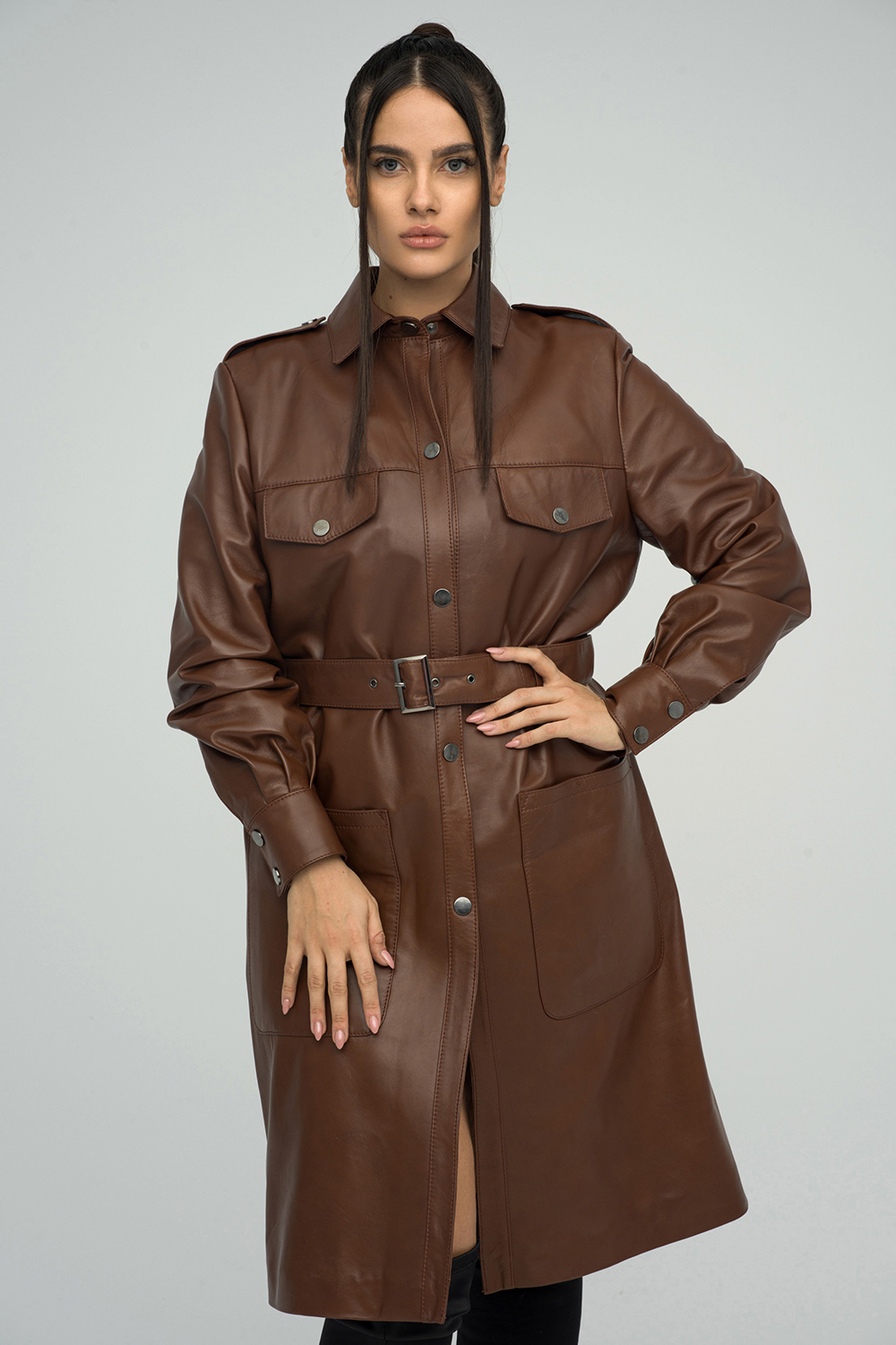 Leather coat 1027 brown 1