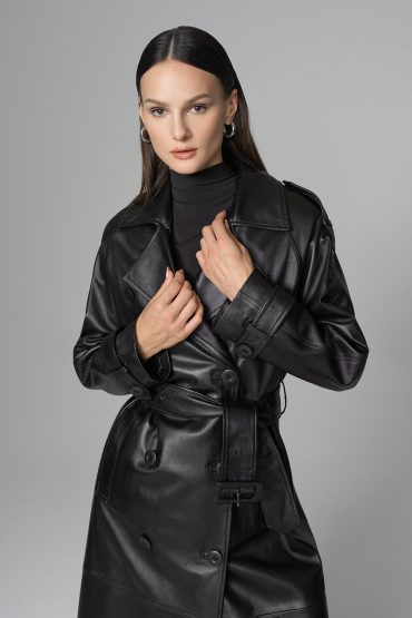Leather oversized trench 1040 black 2