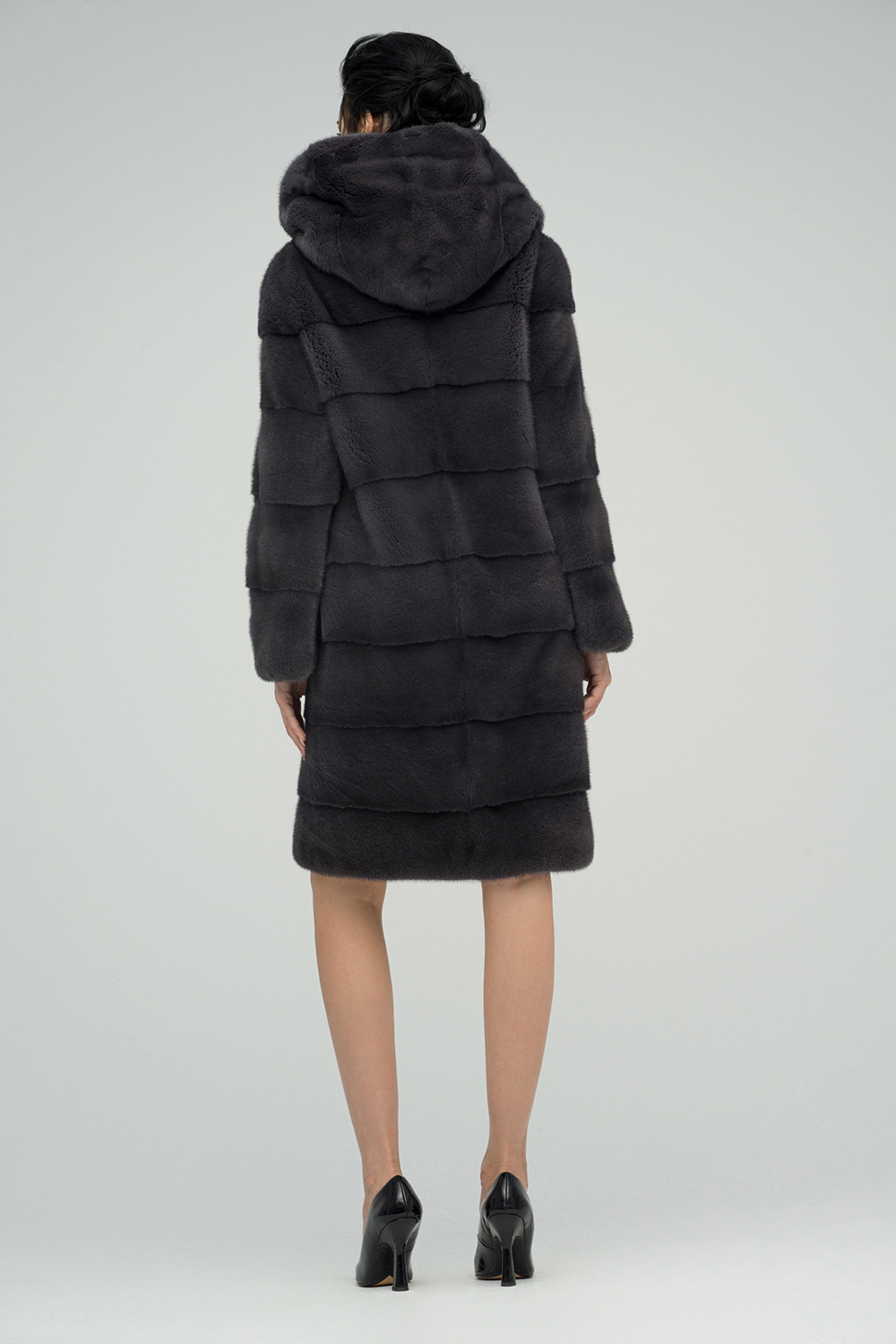 Long hooded mink fur coat HM029 dark grey 2