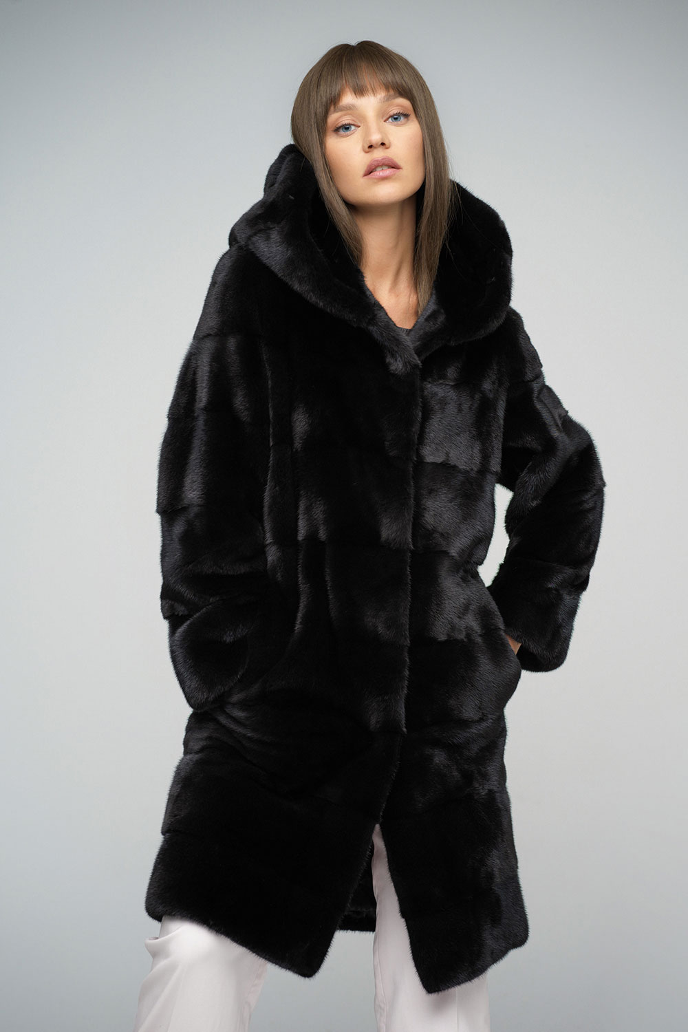 Long mink fur coat HM026 black 1
