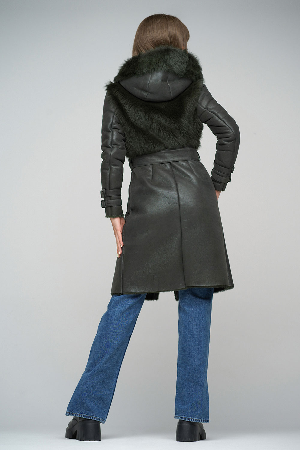 Long sheepskin coat 2031 olive 2