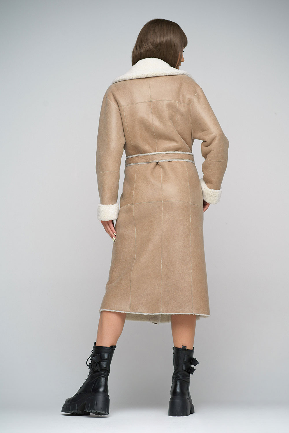 Long sheepskin coat for women 2034 beige 5