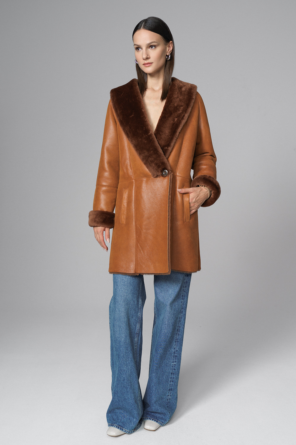 Merino fur coat 2075 cognac 1