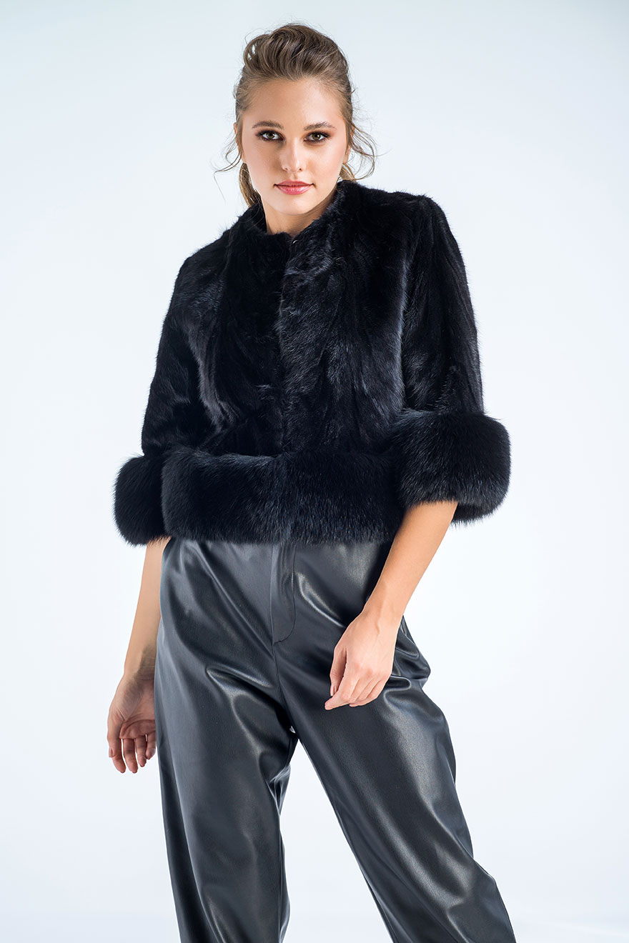 Mink and fox fur caplet 618 black 1