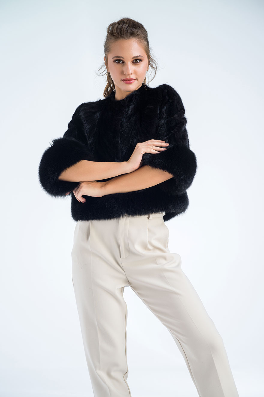 Mink and fox fur caplet 618 black 4