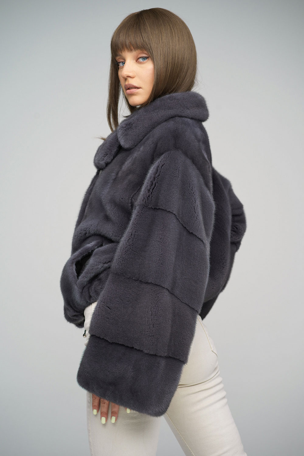 Mink fur jacket for women HM027 grey 2