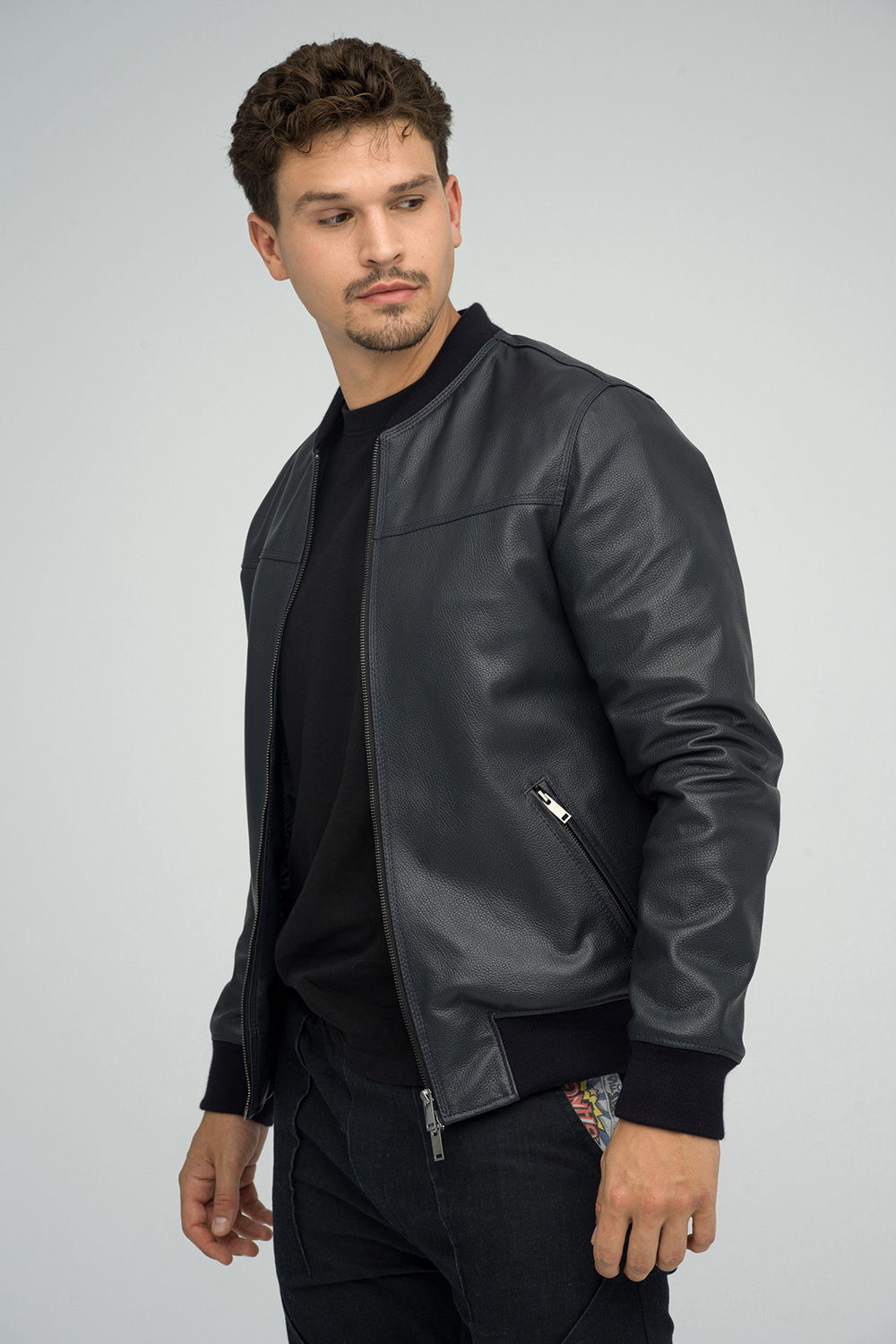 Sheep leather jacket 3027 navy blue 3