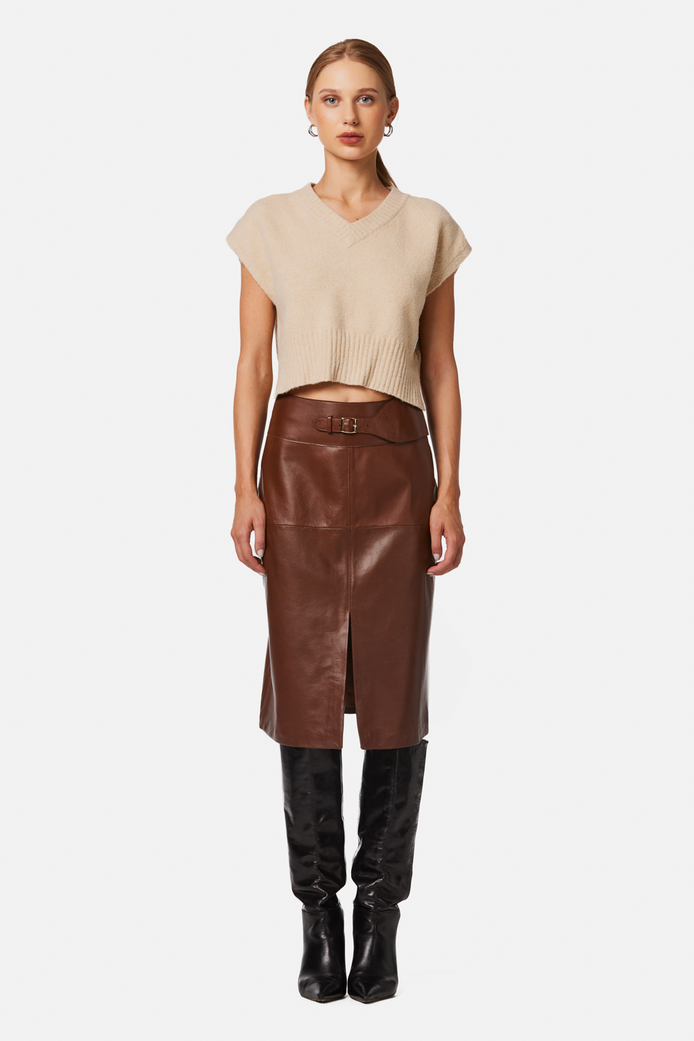 Sheepskin Leather Skirt 650 brown 1