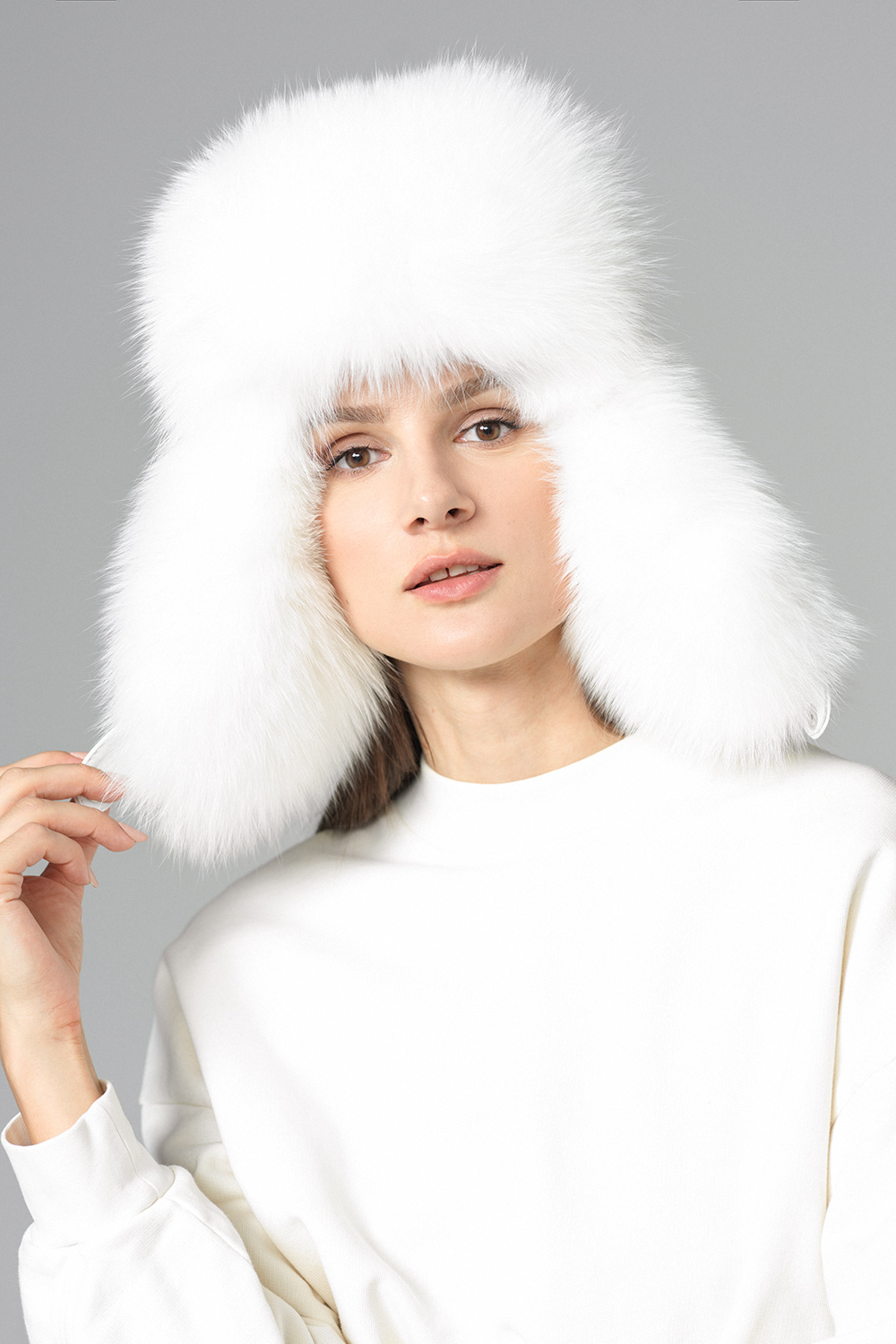 Sheepskin and Polar Fox Fur Hat 542 white 1