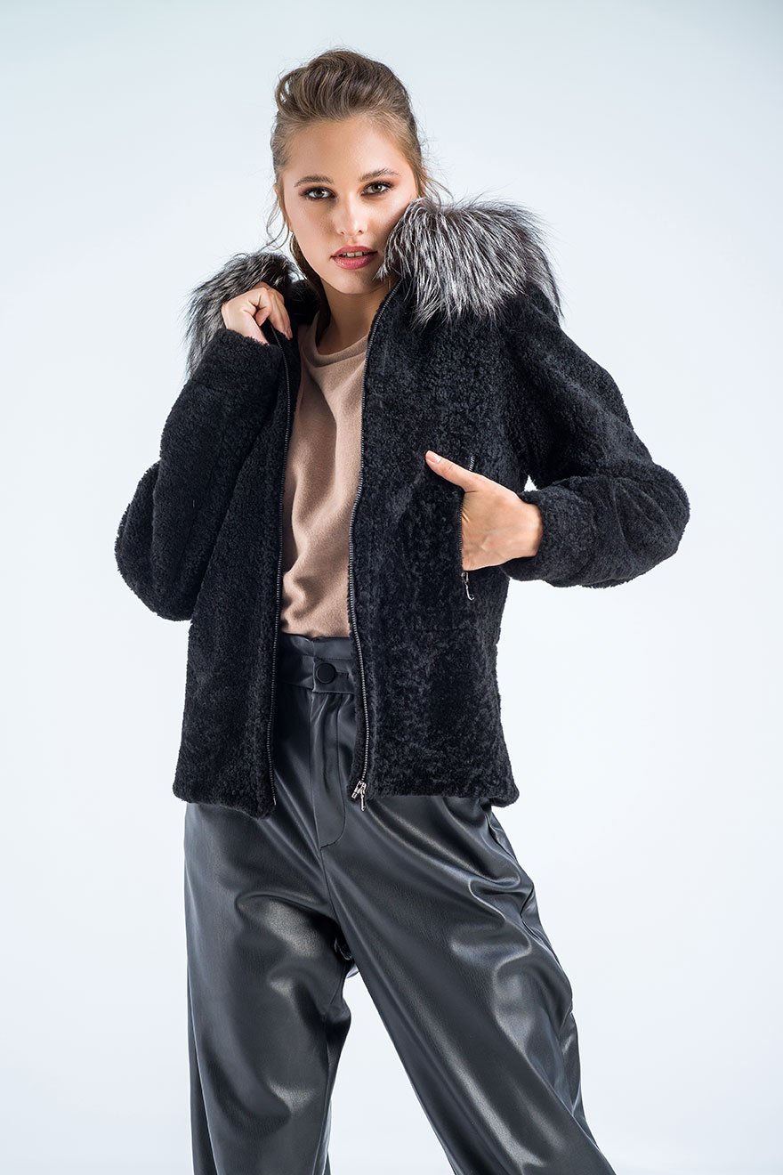 Sheepskin and raccoon fur jacket 2018 black 1
