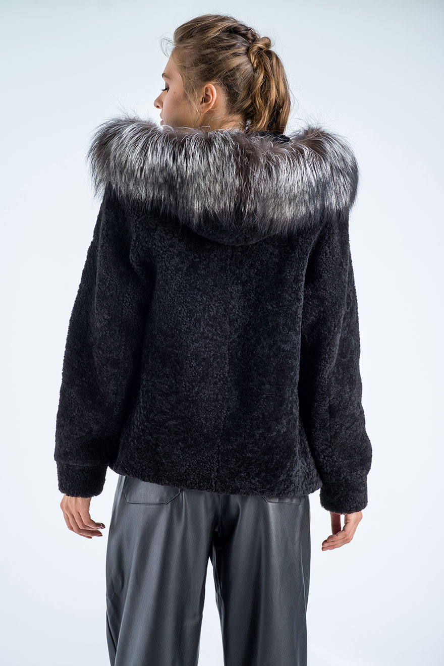 Sheepskin and raccoon fur jacket 2018 black 3