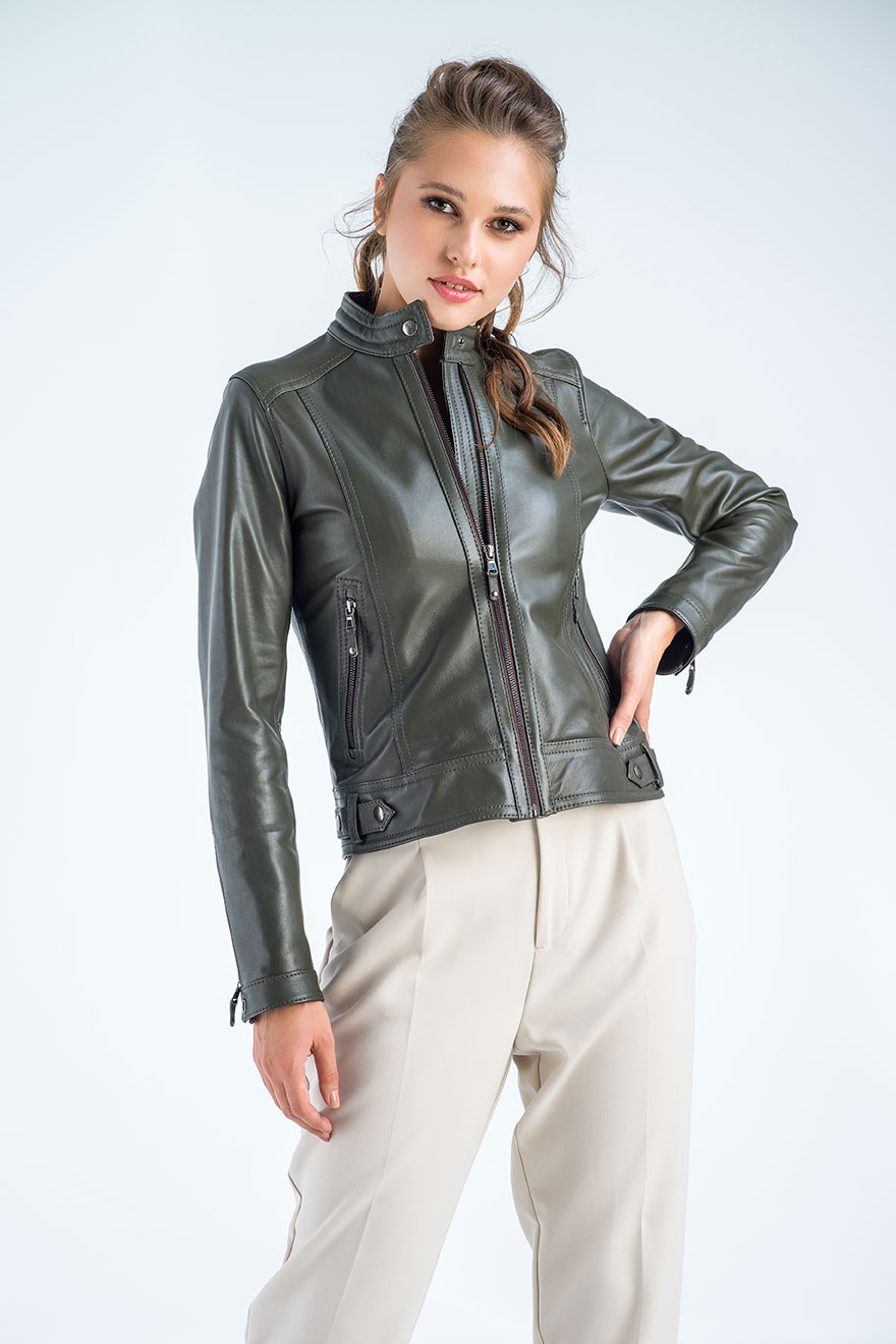 Sheepskin leather jacket 1020 olive 1