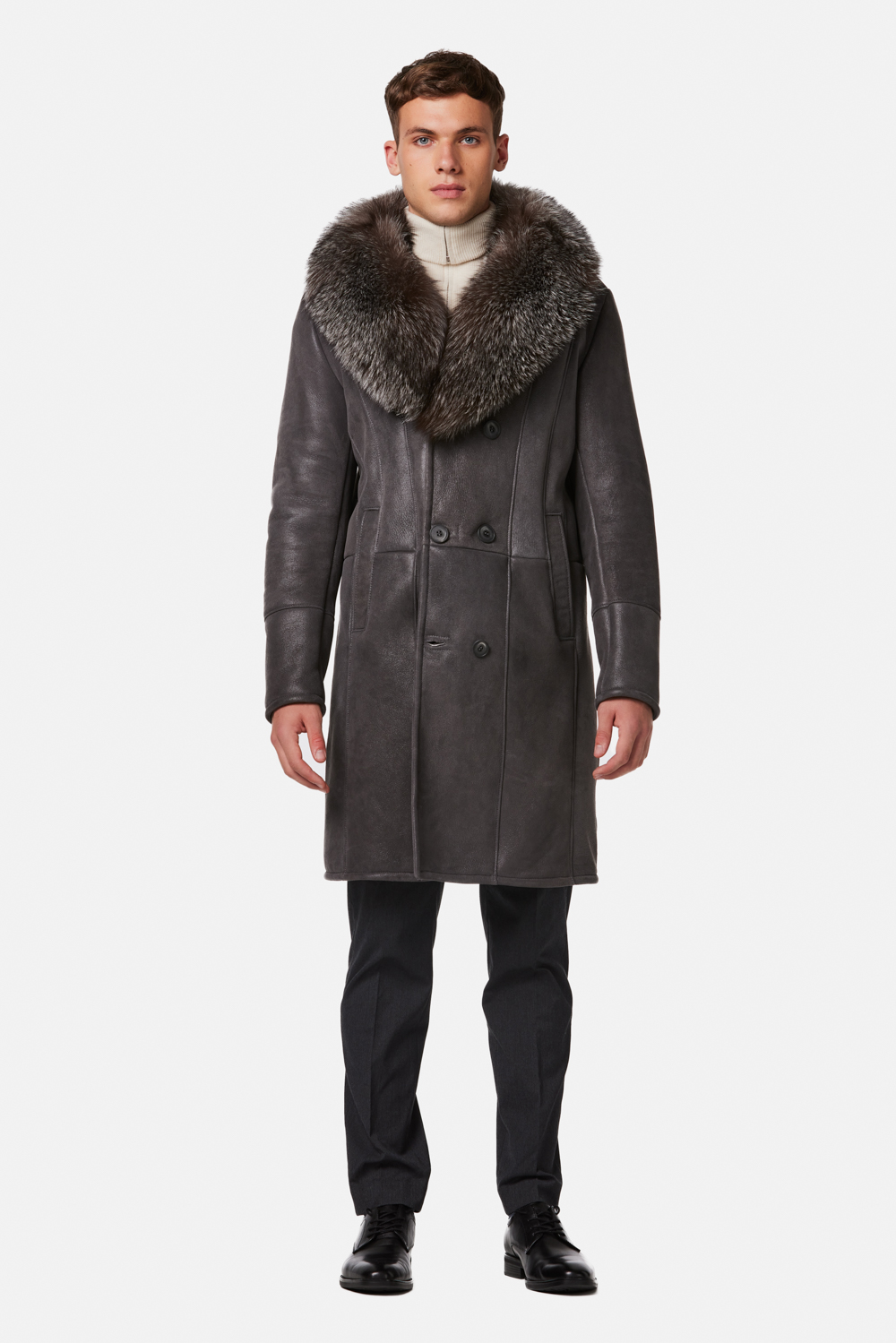 Shearling Coat with Arctic Fox Fur 399 V grey 1