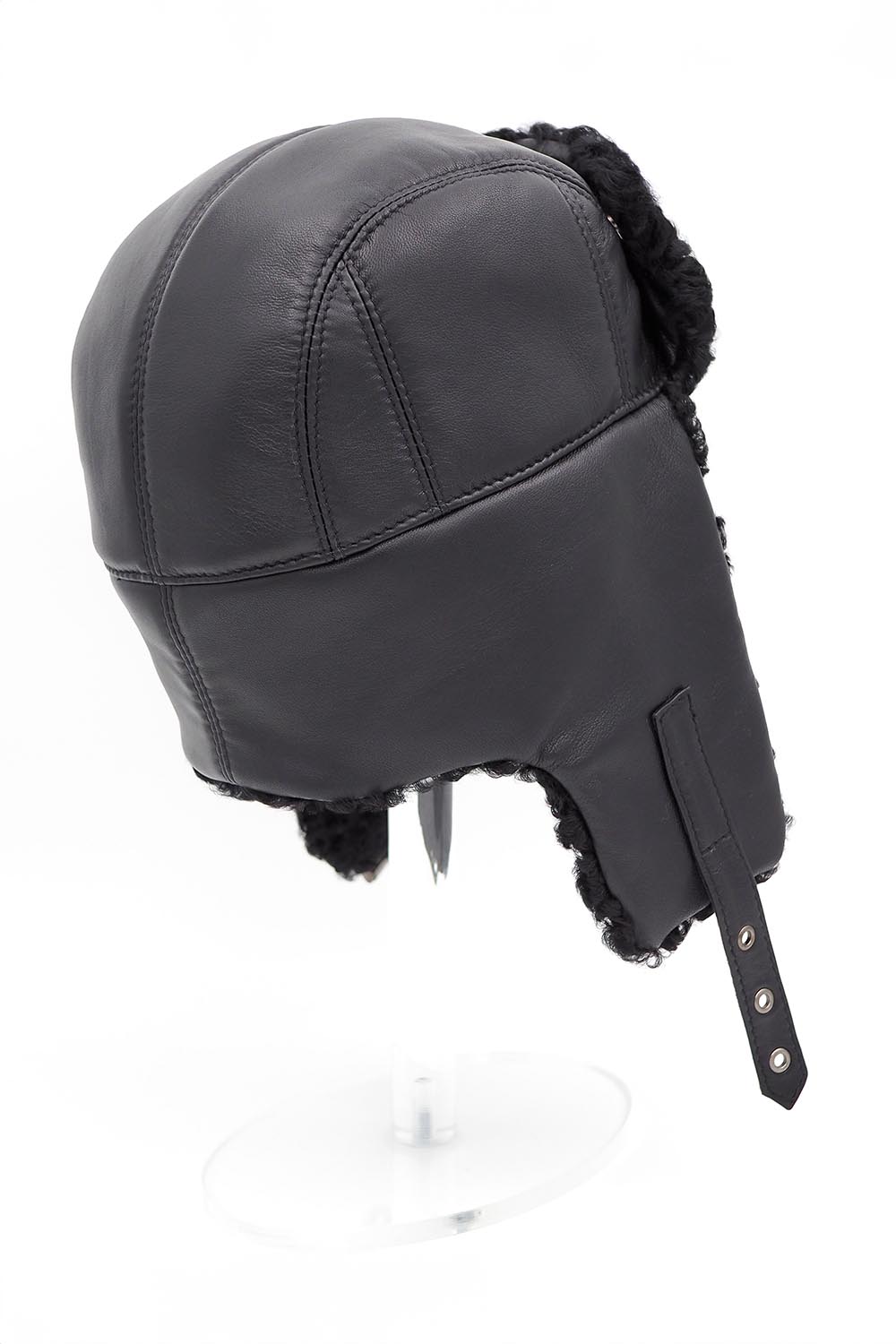 Leather and Astrakhan Fur Hat 544 black (2)