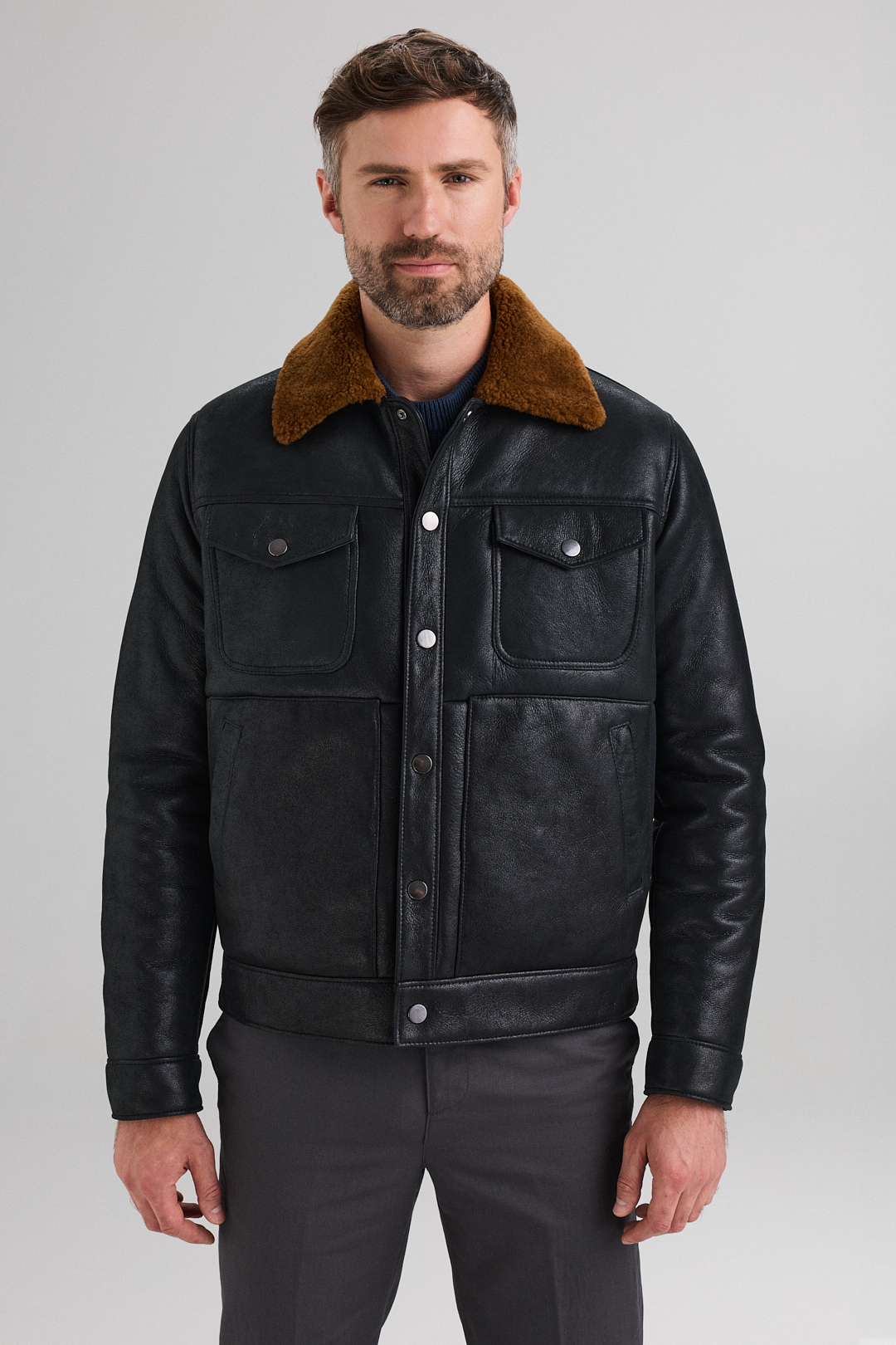 Shearling Jacket 3408 black cognac (1)
